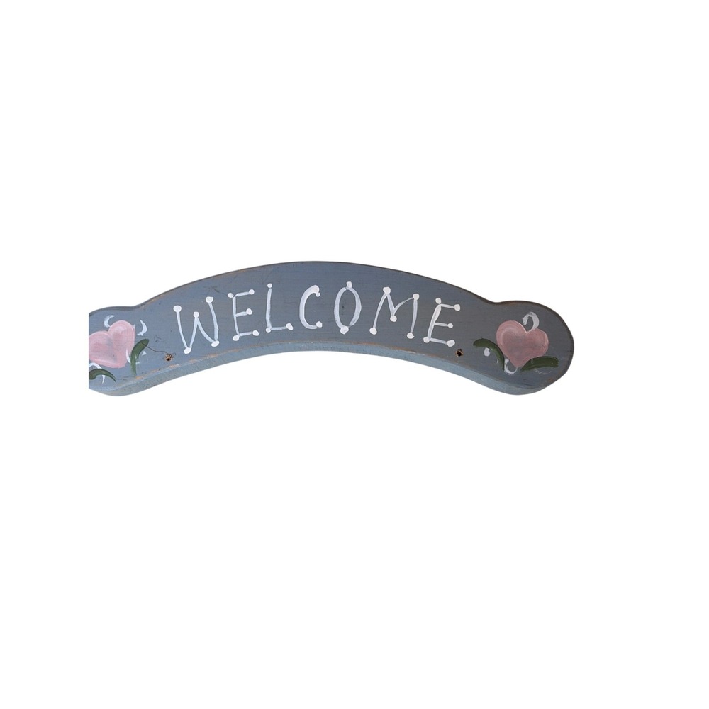 Hand Painted Wooden "Welcome" Sign Cottage‎ Farmhouse Wall Decor BlueGray White